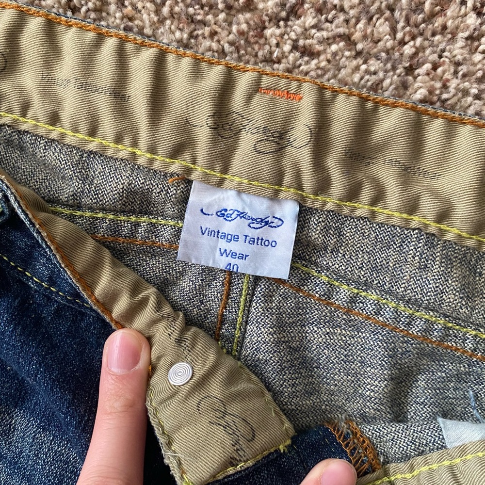 Ed Hardy Dark Blue Bootcut Jeans with Tatoo Embroidered Design - Picture 5 of 6